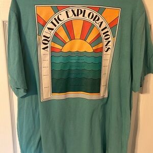 Old Navy Teal Graphic Tee with Orange and Yellow Sun